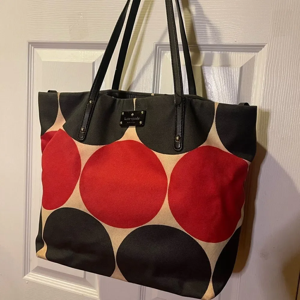 Kate Spade Bon Shopper Baby Bag, Tote, Deborah Dot Red Black & beige canvas
